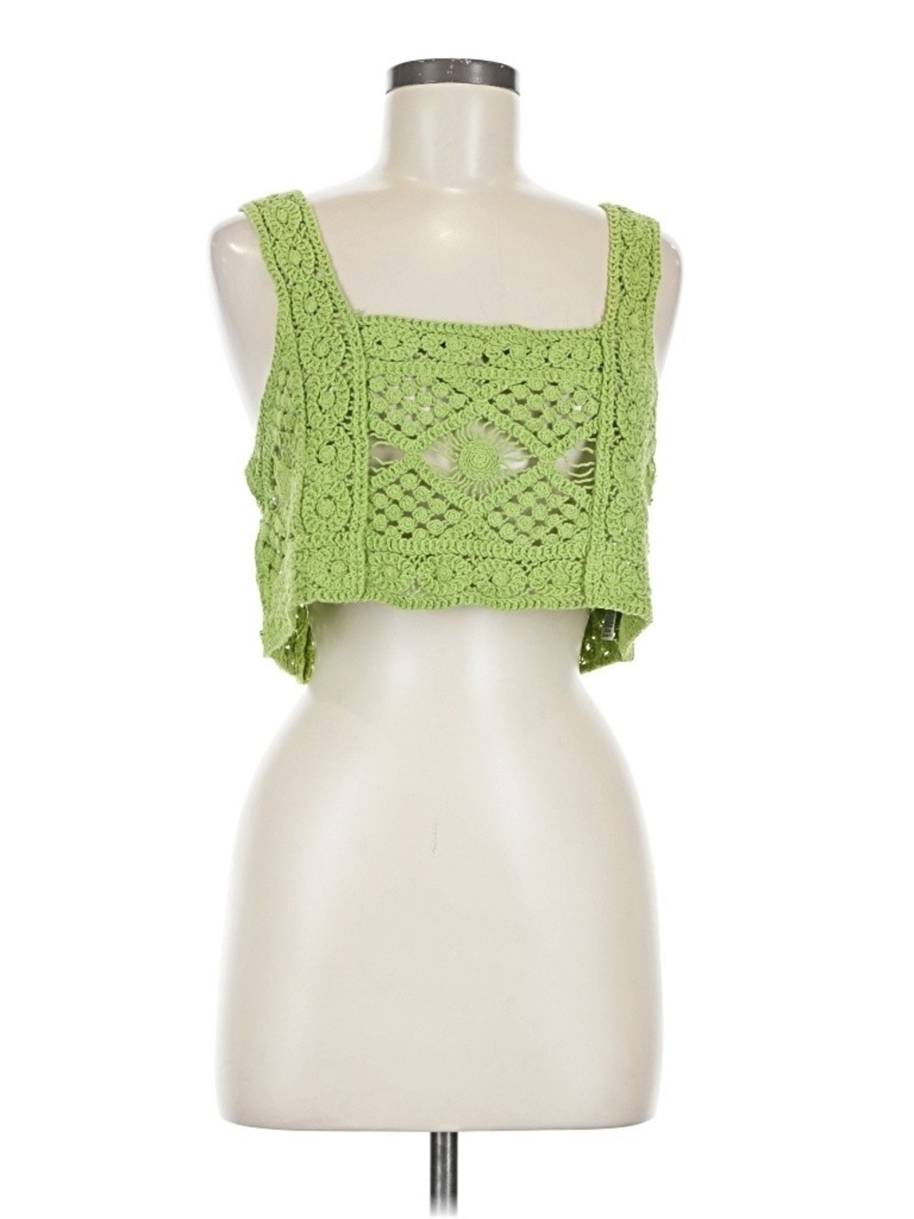 Green Crochet Square Neck Crop Top